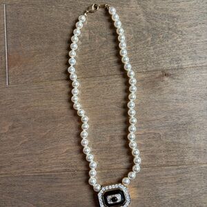Vintage Swarovski White Pearl Necklace with Gold and Black Pendant